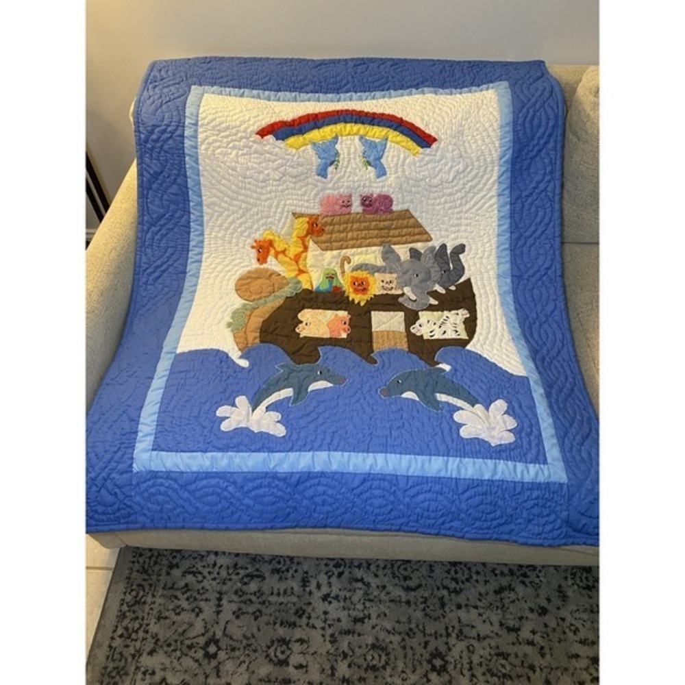Noah's ark quilt baby crib blanket hand quilted wall hanging